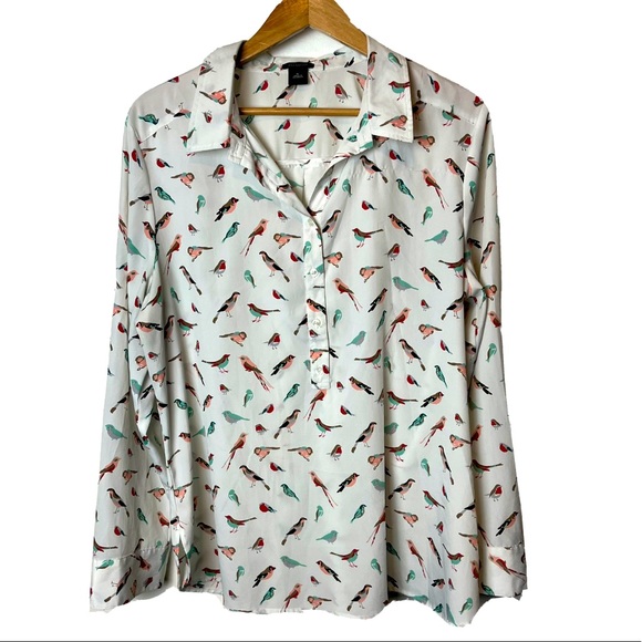 Ann Taylor Tops - Ann Taylor Bird Print Collared Blouse Size XL Button up Long Sleeve